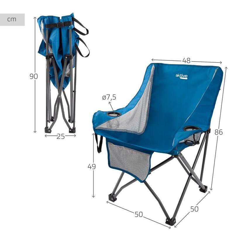 Sillón plegable camping antivuelco azul c/posavasos y bolsillo Aktive