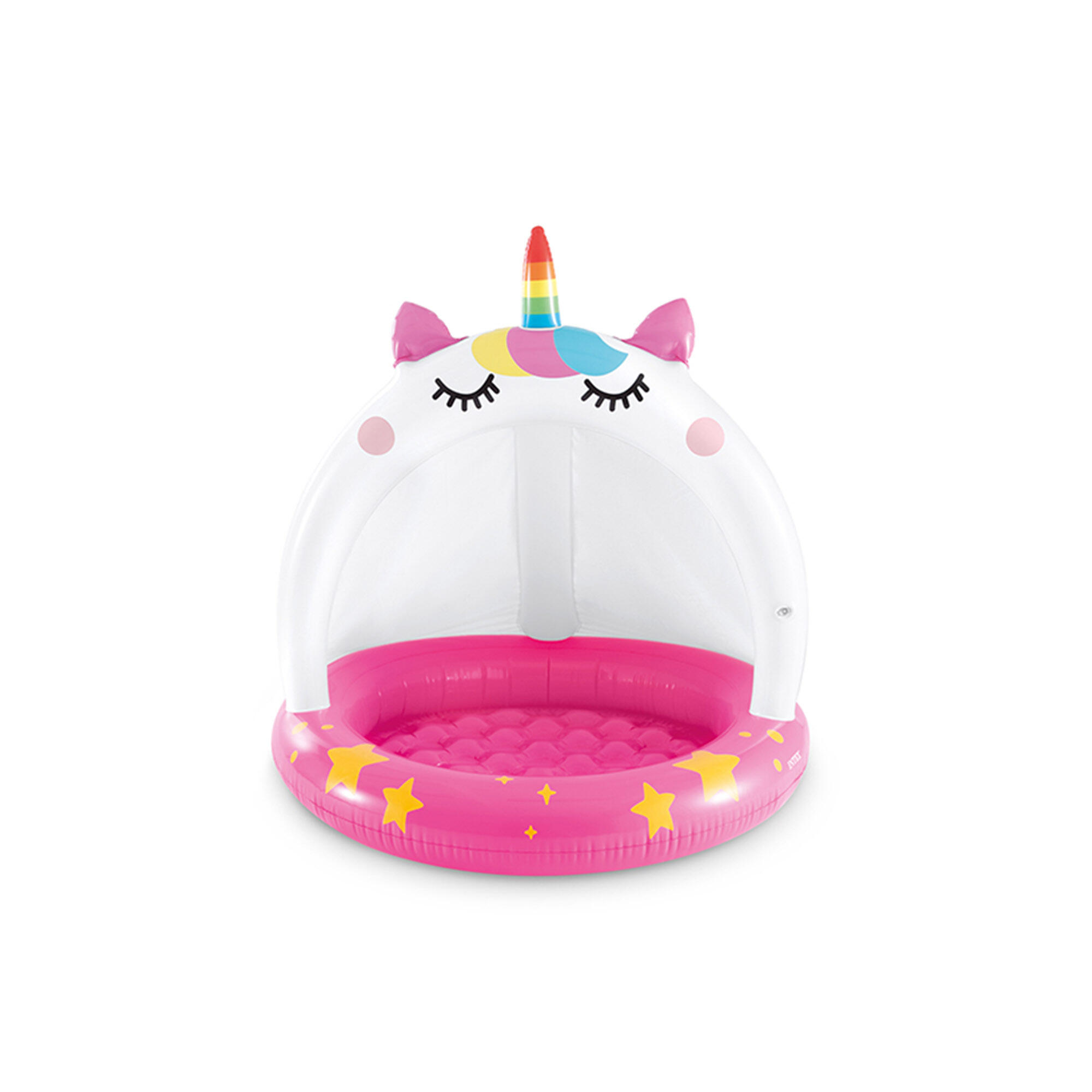 Piscina Insuflável gato unicórnio c/piso acolchoado e capota Ø102 INTEX