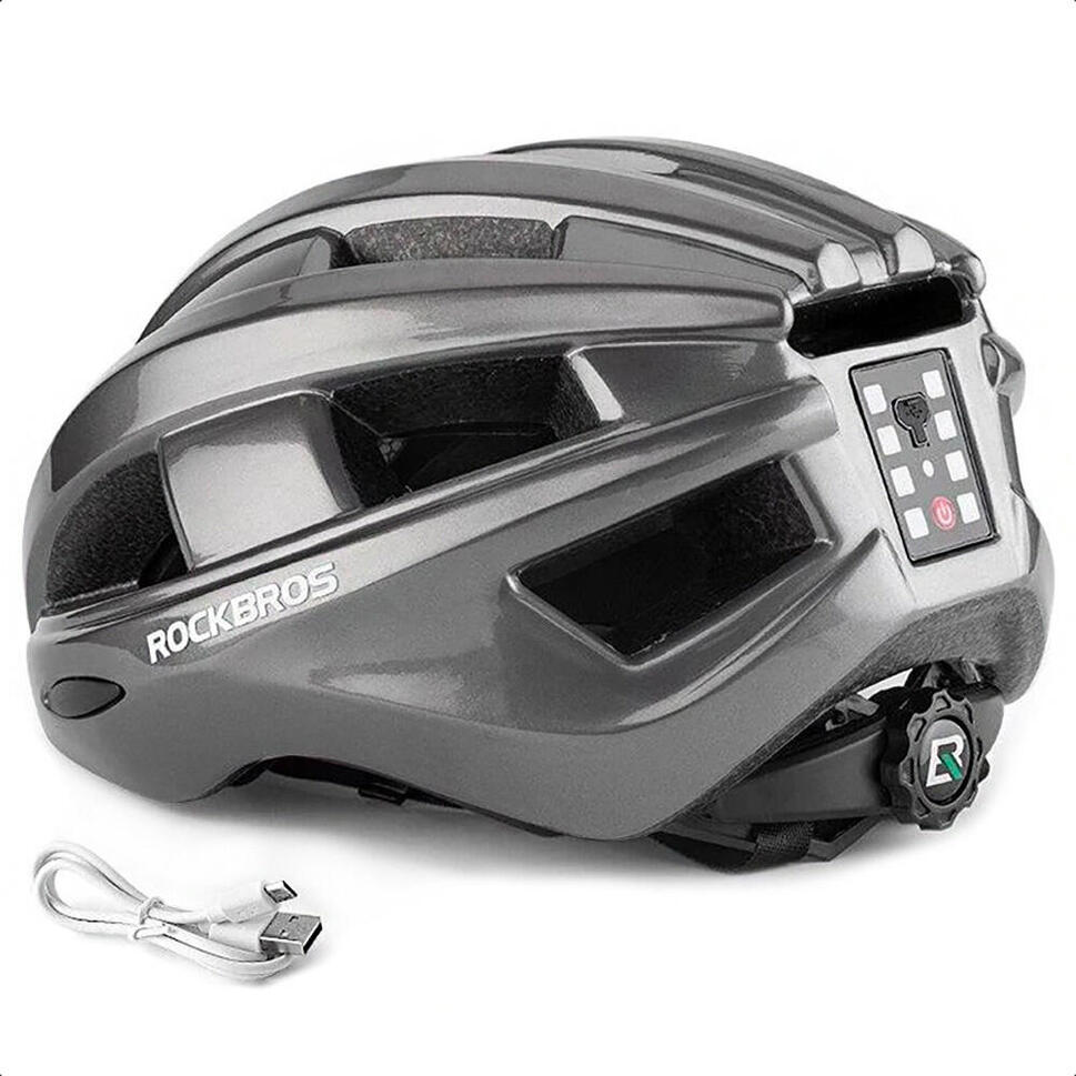 Kask rowerowy Rockbros z wbudowaną lampką rozmiar uniwersalny 55-60cm - szary
