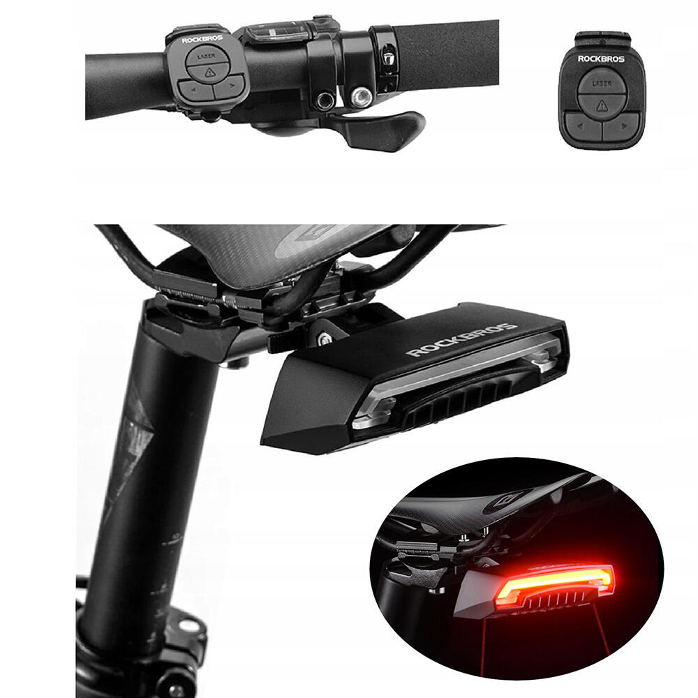 Lampka rowerowa tylna Rockbros lkwd-r1 z laserem i pilotem + kabel usb - usb-a