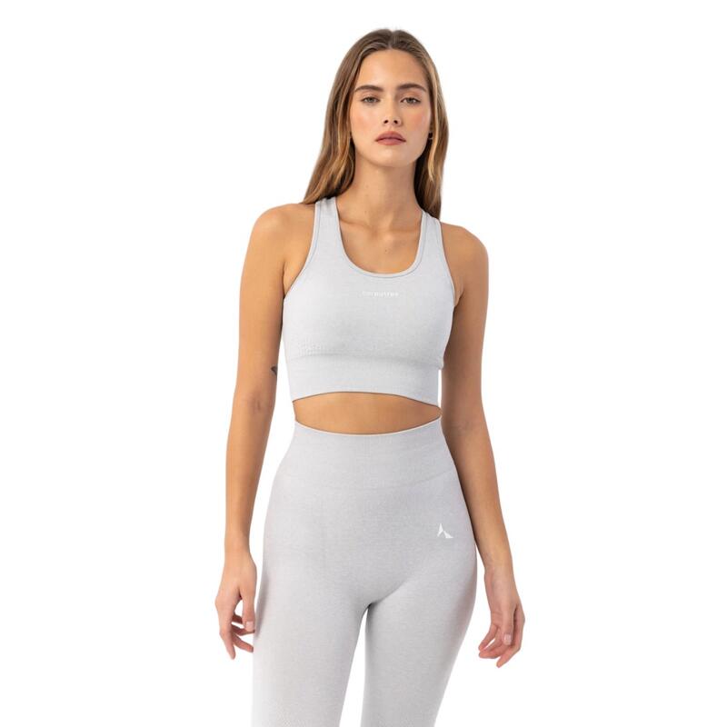 Blaze Melange Seamless Sleeveless Crop Top para senhora/senhora Cinzento ostra