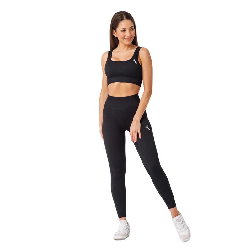 Leggings sem costuras com nervuras para senhora/senhora Onyx Black