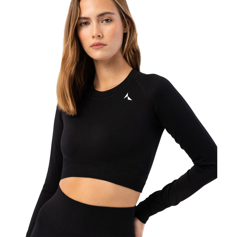 Top Crop Blaze de Manga Larga para Mujer Negro Sepia