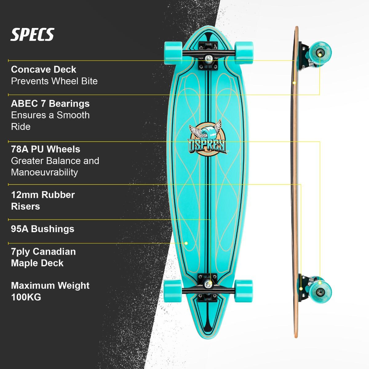 Osprey Complete Longboard, Twin Top Maple Concave Deck Helix 2/4