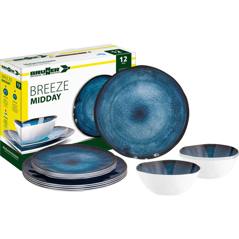 Vaisselle de camping en mélamine Midday Breeze Assiette Bol 12 pièces