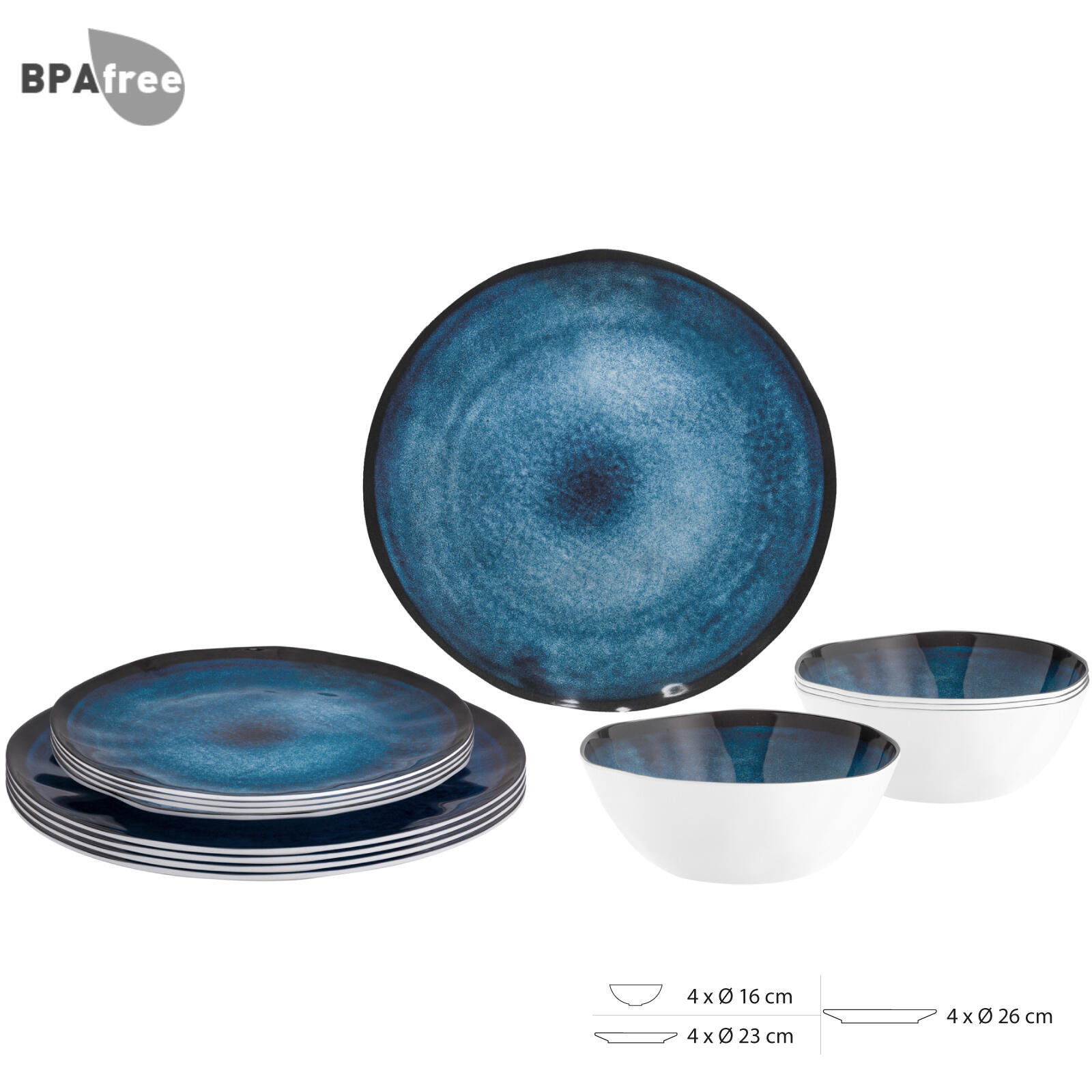Set di stoviglie da Campeggio in melamina Midday Breeze Piatto ciotola 12 pezzi 2/5