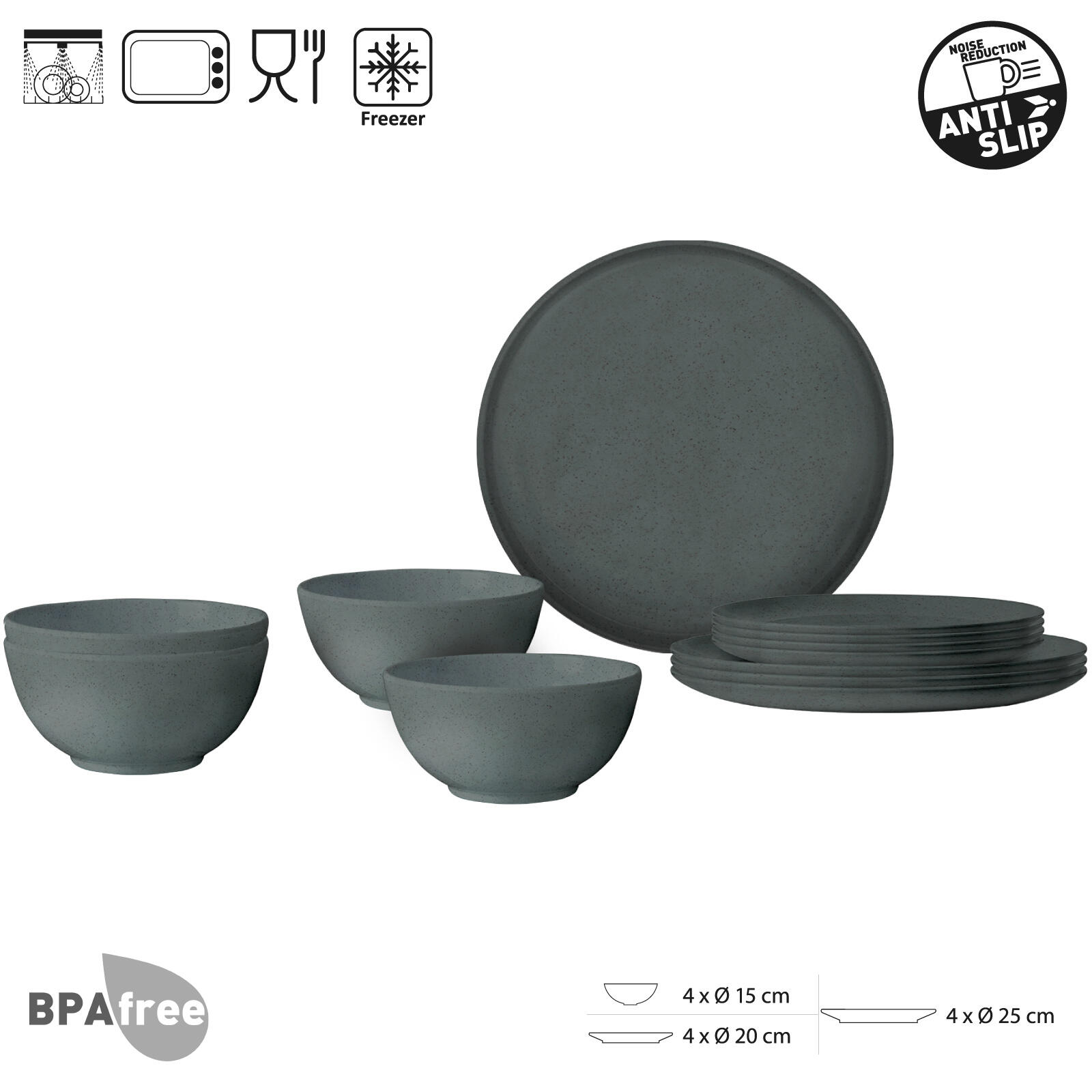 Vajilla camping Mediodía RPET Tierra plato cuenco 12 piezas 2/5