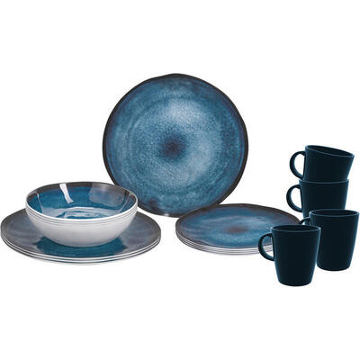 Camping servies set breeze borden kopjes melamine 16st