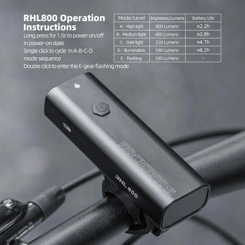 Przednia lampa rowerowa Rockbros 800 lm + kabel USB-C - USB-A 3/7