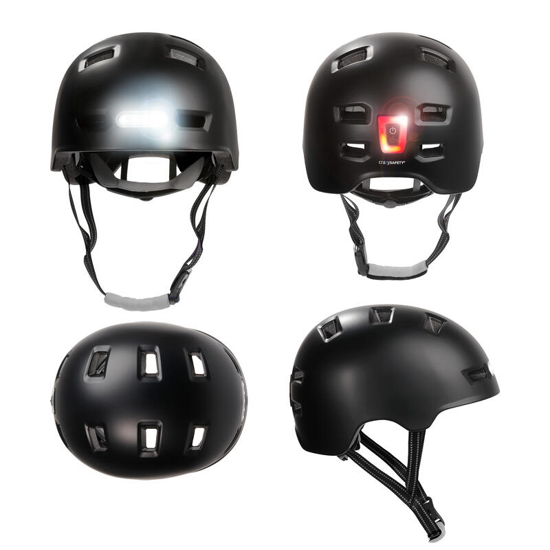 Casco da Bici con Luce Frontale e Posteriore | Nero - L(57-61cm) |EN1078