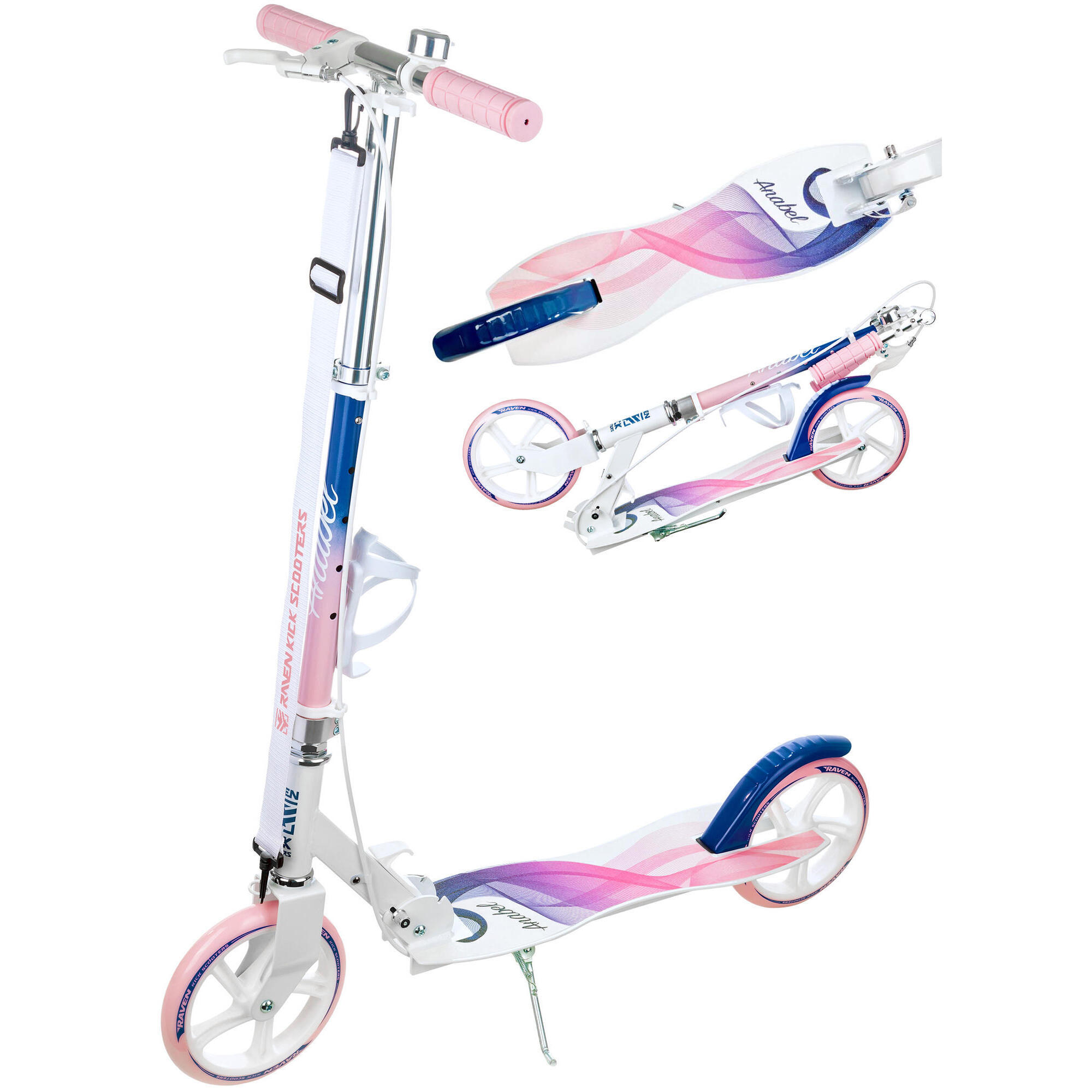 Raven - Trottinette Pliante Anabel Marine/rose Avec Frein Avec Une Cloche 200mm Raven - Trottinette - Blanc|bleu|rose - Taille Unique - Decathlon