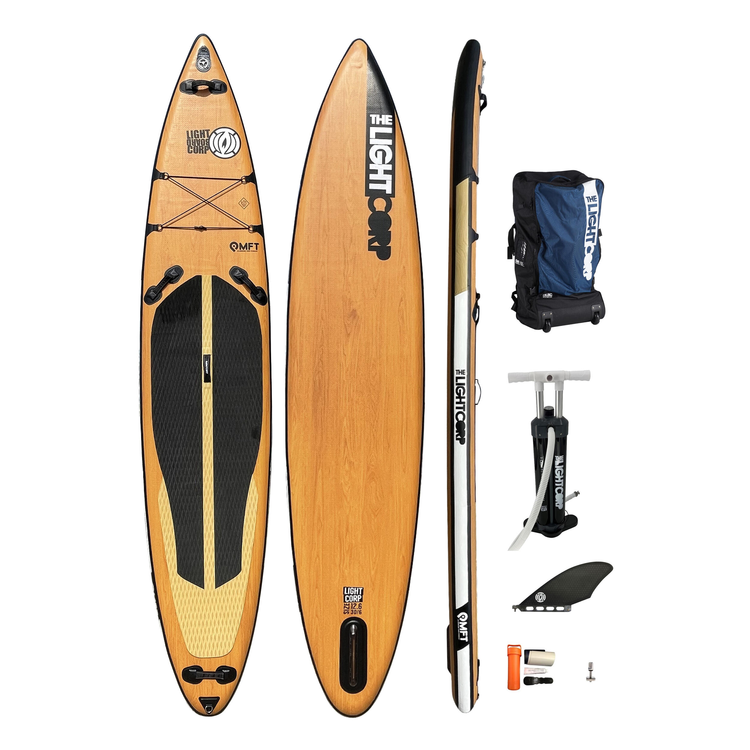 LIGHT BOARD CORP ISUP MFT WOOD TOURER 12´6" x 30" x 6" incl. Finne, Pumpe und Bag