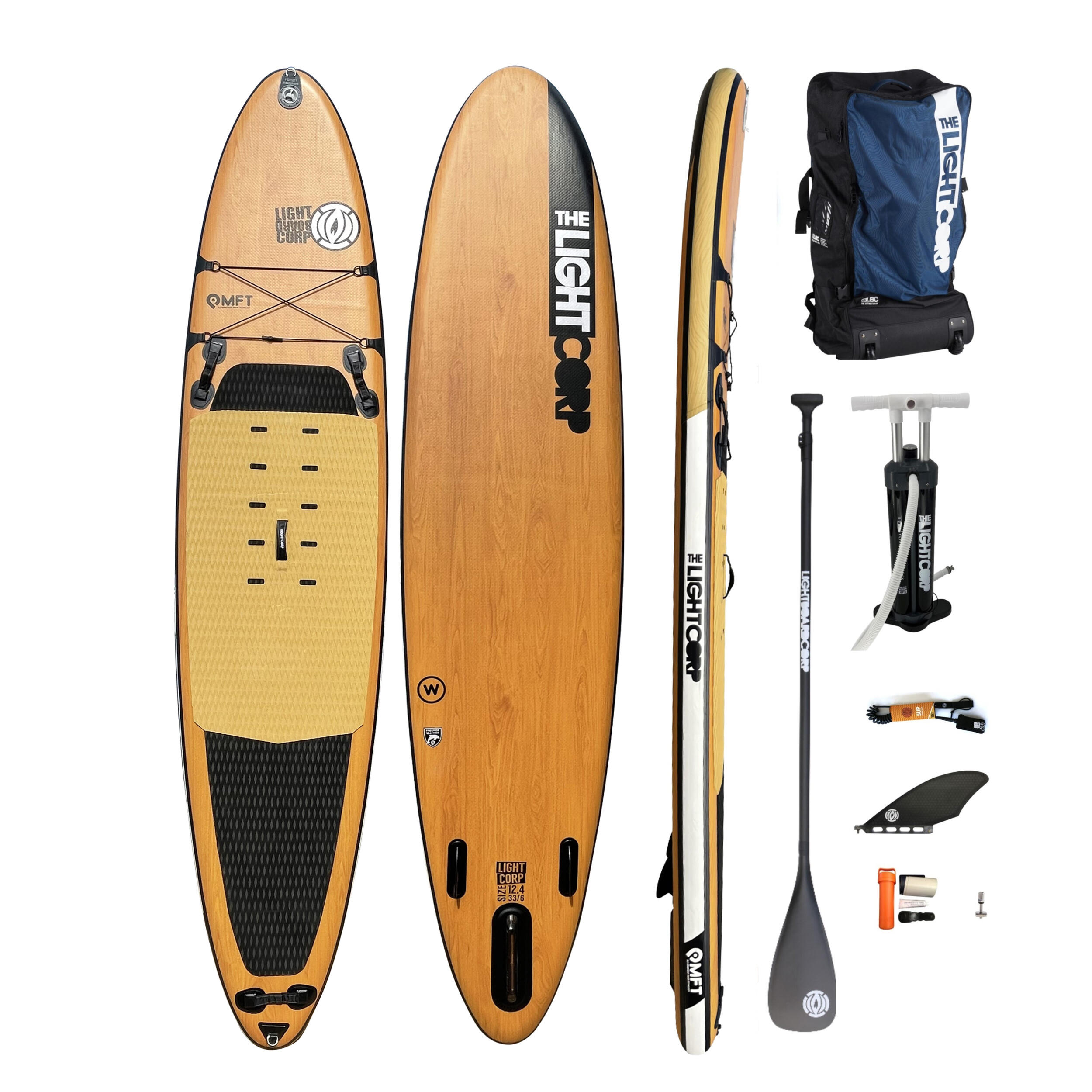 LIGHT BOARD CORP ISUP MFT WOOD FREERIDE  12´4“  x 33" x 6" incl.3-tlg. 100% Carbon Pro Paddel, Fi
