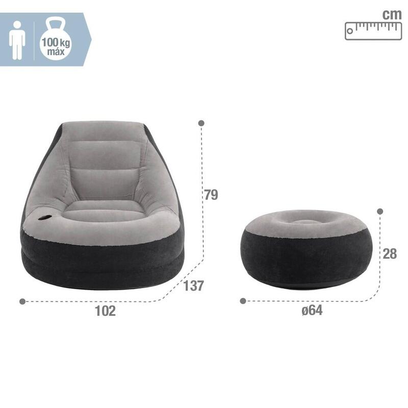 Sillón+reposapiés hinchables INTEX 99x130x76 64x28 cm - gris