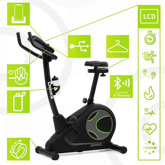 Heimtrainer Zipro Flame elektromagnetisch Fitnessfahrrad mit iConsole+ Kinomap