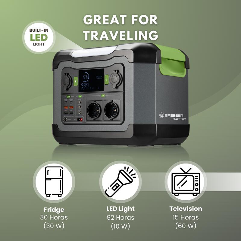 Batterie Externe Portable BRESSER 1200 W - Powerbank, Camping, Voyage