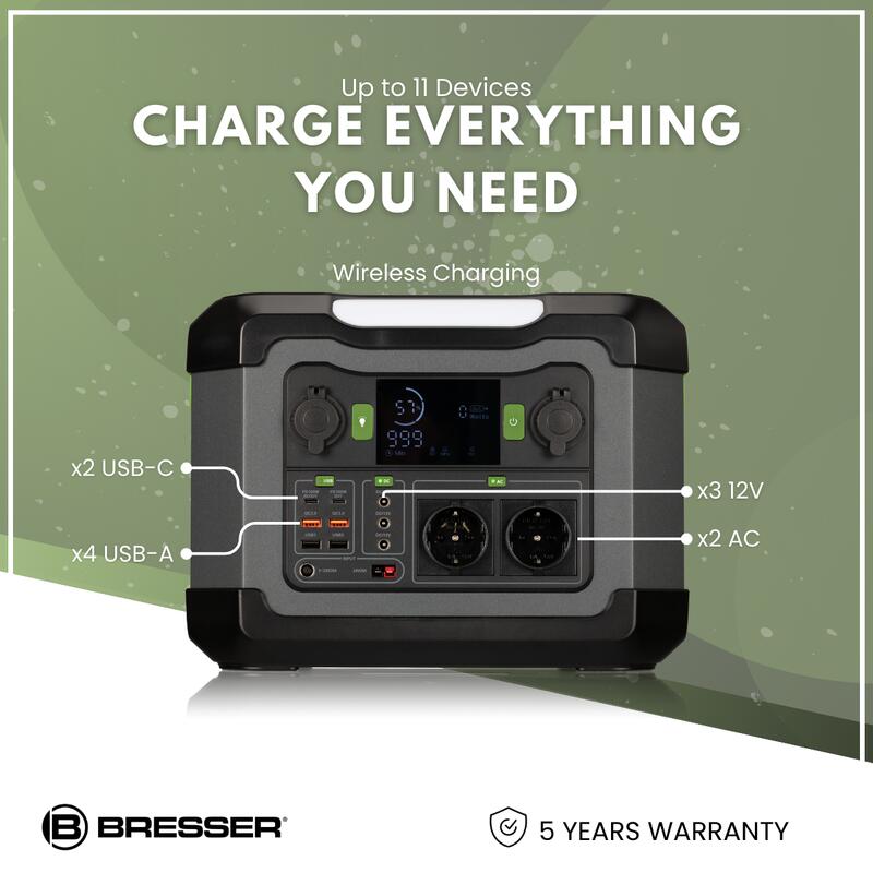 Batería Externa Portátil de 1200 W BRESSER-Powerbank, Camping, Viajes