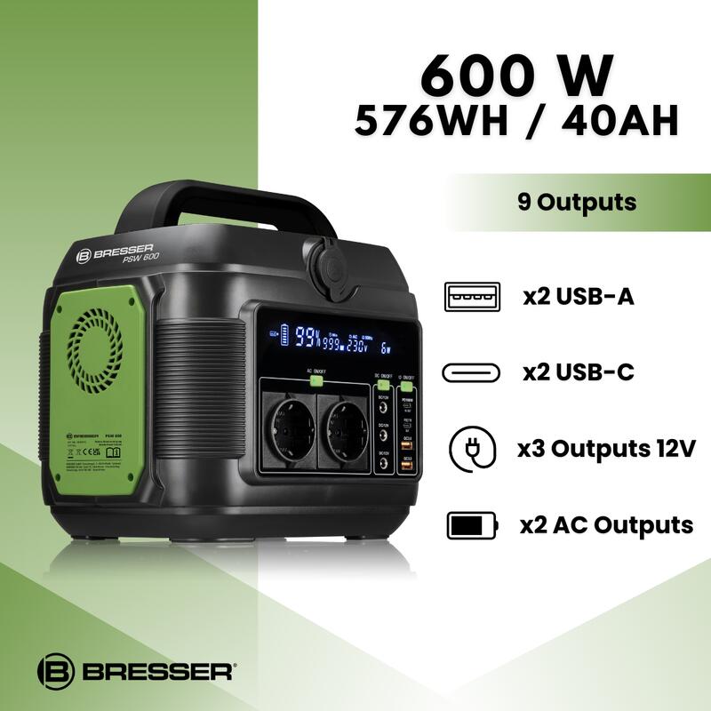 Batteria Esterna Portatile de 600 W BRESSER-Powerbank, Campeggio, Viaggio