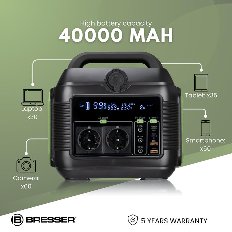 Batería Externa Portátil de 600 W BRESSER-Powerbank, Camping, Viajes