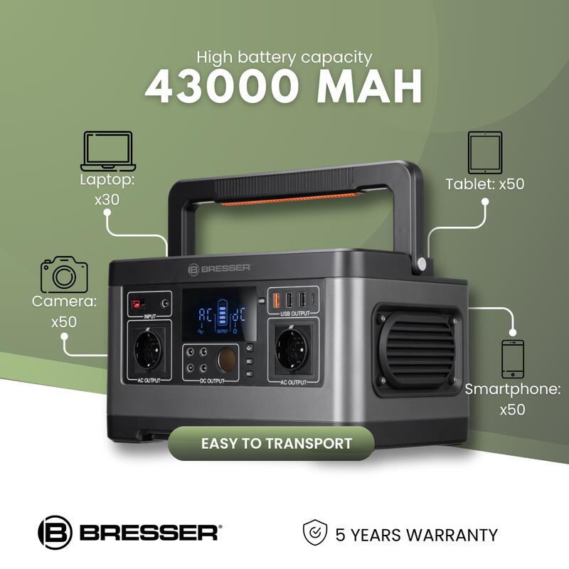 Batterie Externe Portable BRESSER 500 W - Powerbank, Camping, Voyage