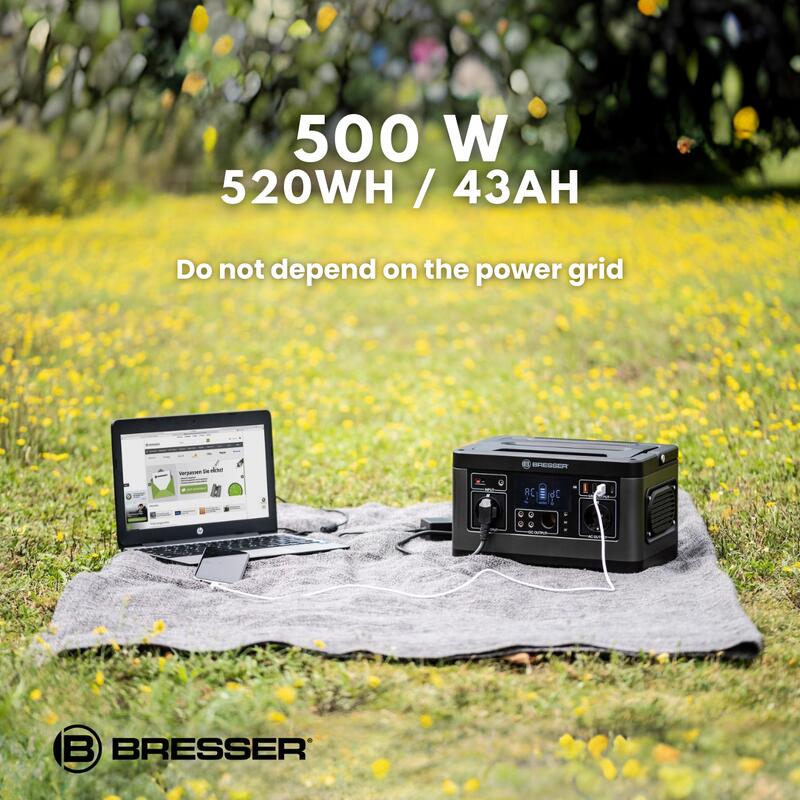 BRESSER Mobile Power Station tragbarer Stromspeicher 500 Watt