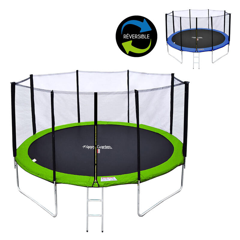 Trampoline 430cm réversible bleu/vert MELBOURNE, échelle, bâche et kit d'ancrage