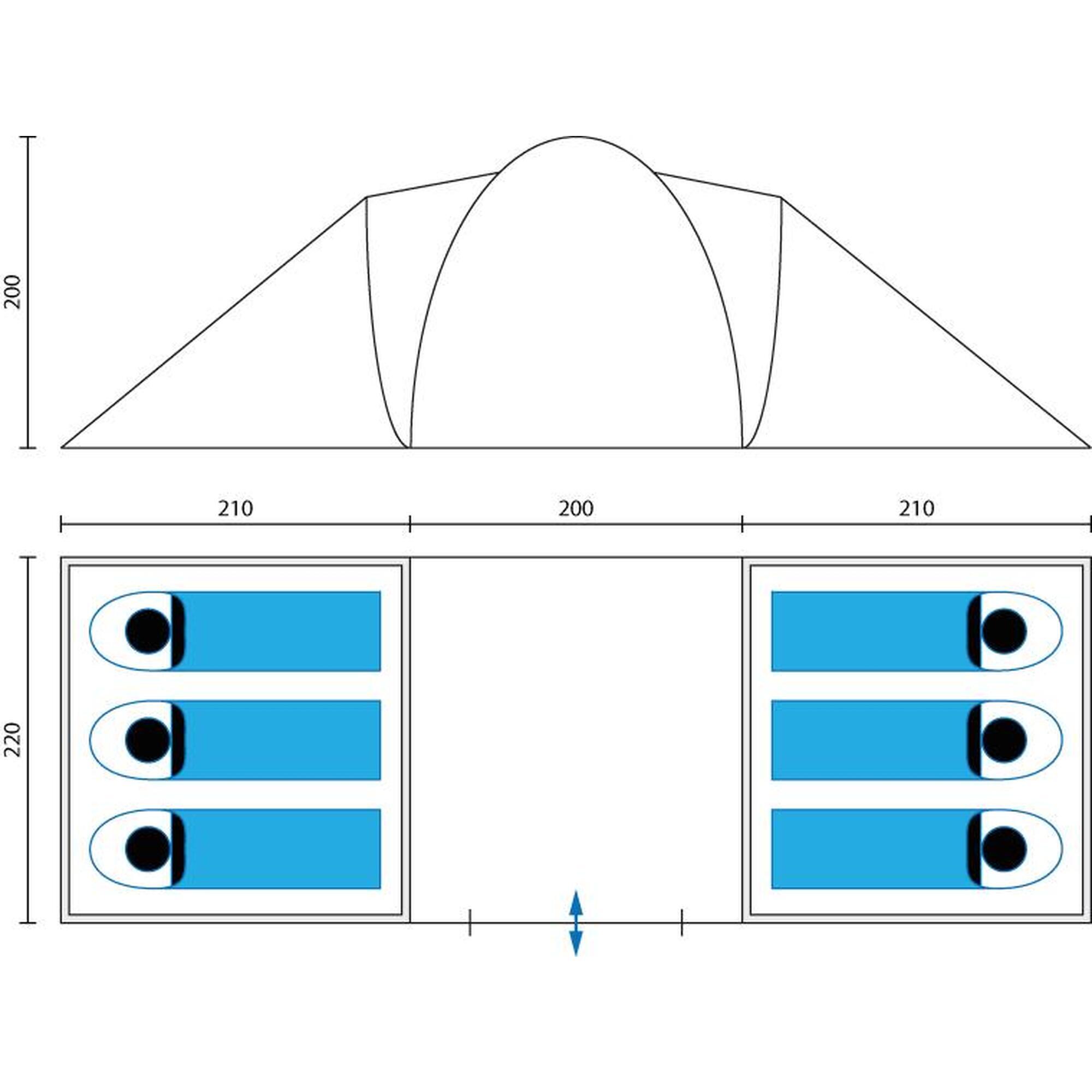Tenda de campismo cúpula Hammerfest 6 pessoas - 2 x cabinas preta - altura 2 m