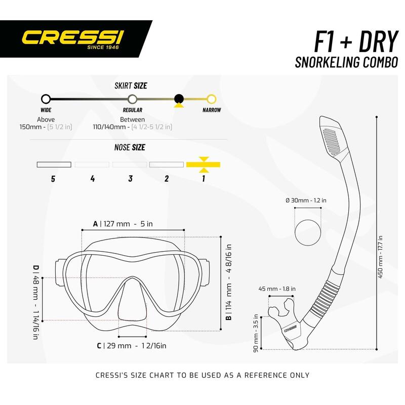 F1 Frameless mask + Dry Snorkel Combo - White