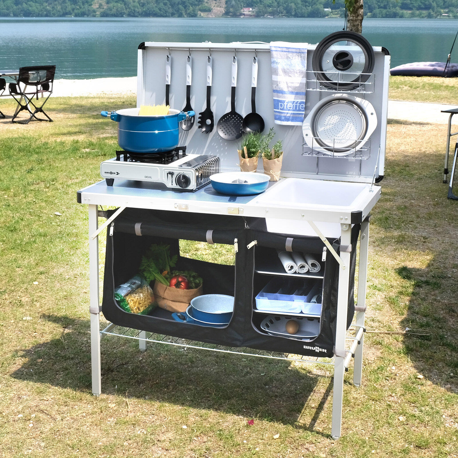 Camping Cocina Drive In Negro Caja de Gabinete Fregadero la 3/4