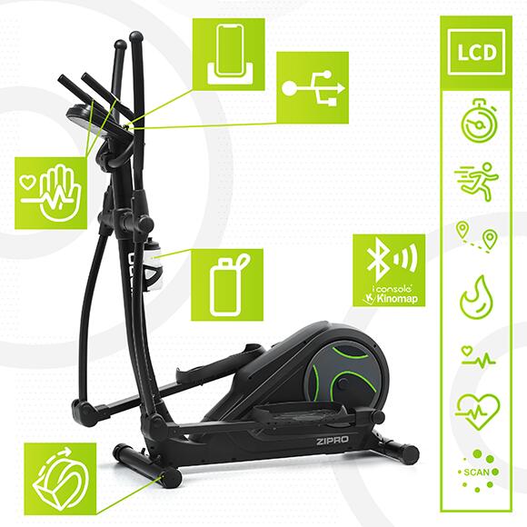 Bicicletta ellittica elettromagnetica Zipro Heat connessa iConsole+ Kinomap