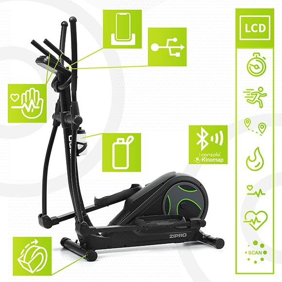 Vélo elliptique électromagnétique Zipro Heat connected et iConsole+ Kinomap