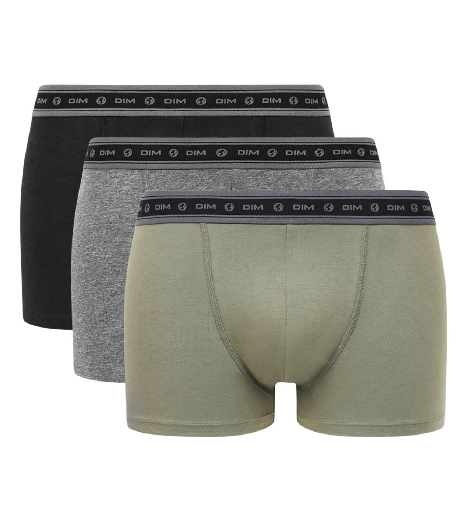 Pack de 3 Bóxers Dim para Hombre - Verde, Gris y Negro 4/4