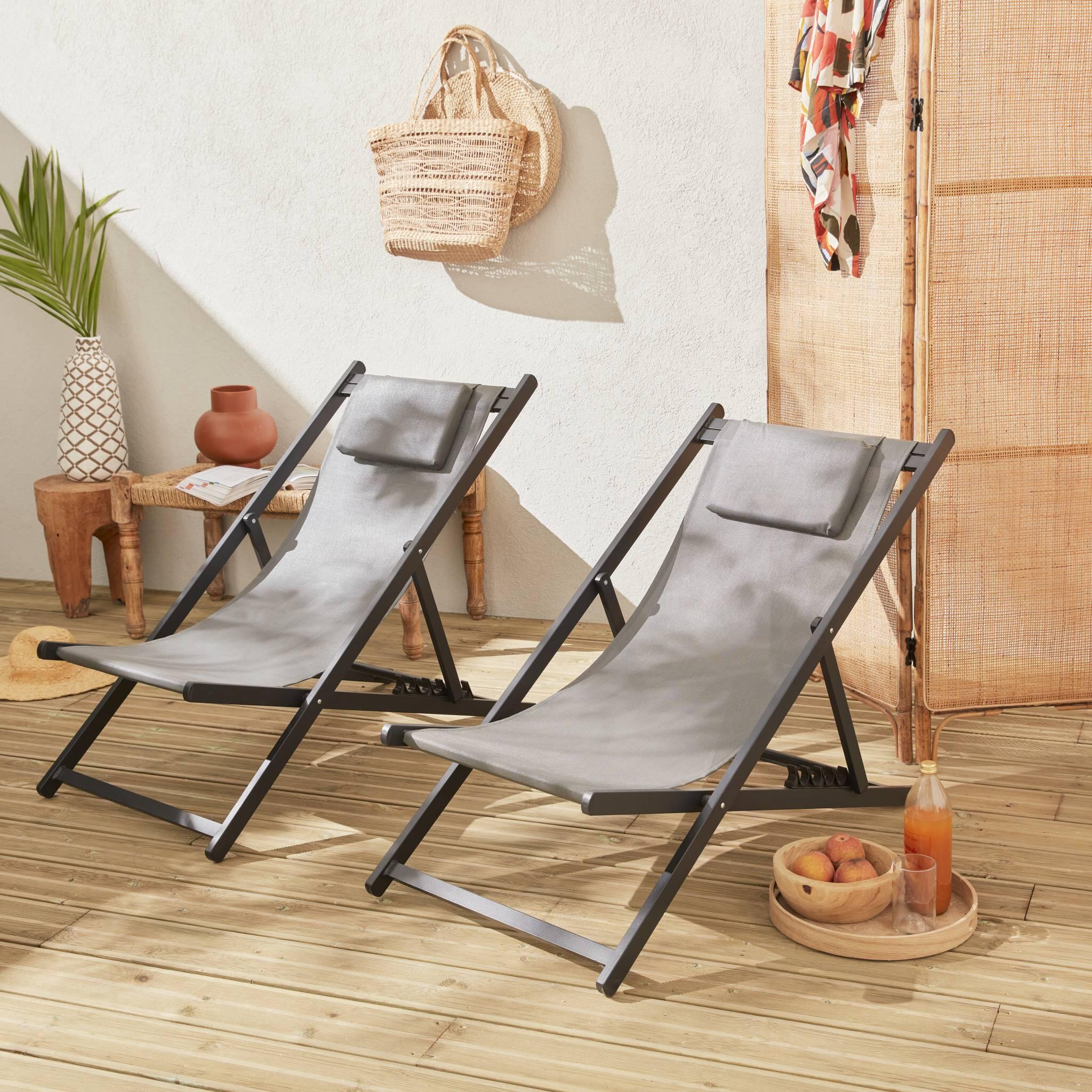 Tumbona de aluminio multi posiciones, set de 2, Gris 2/6