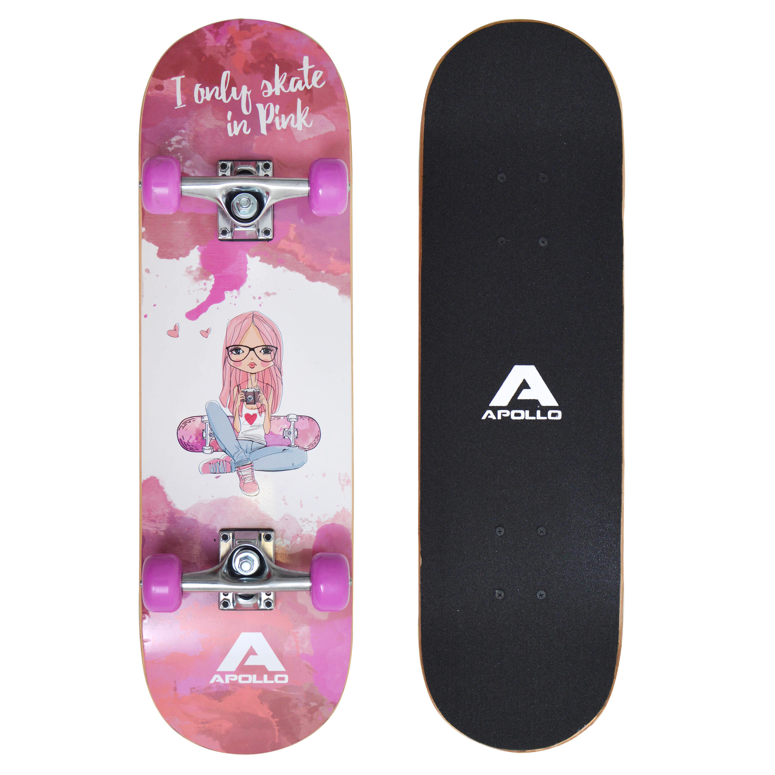 Apollo - Skateboard Pour Enfants 28" Abec 3 - Petits Skates | Skaterprincess - Skateboard Complet - Blanc|rose - 28" - Decathlon