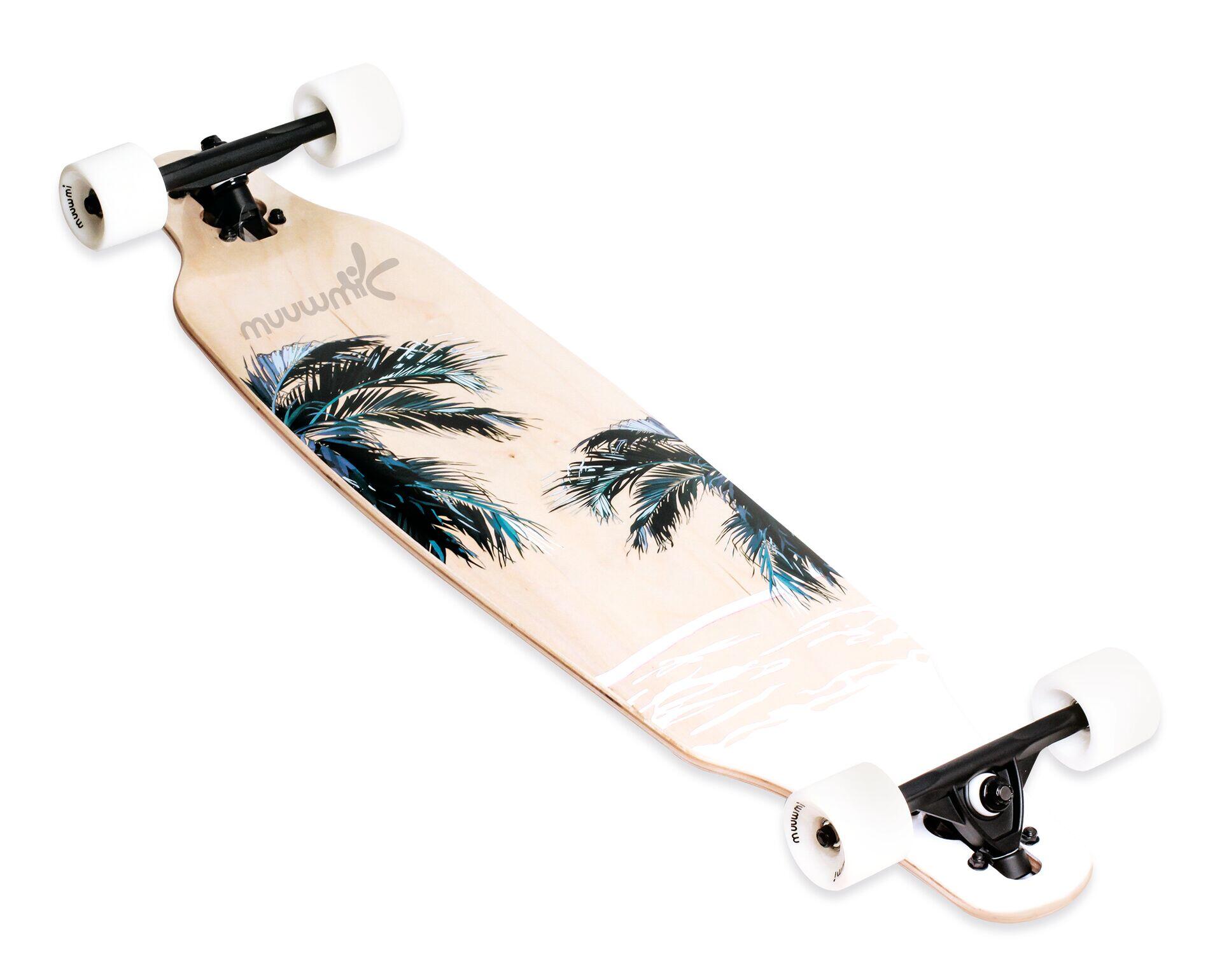 muuwmi Longboard - ABEC 7 Ball Bearings, Beach Design, for Kids and Adults 8/9
