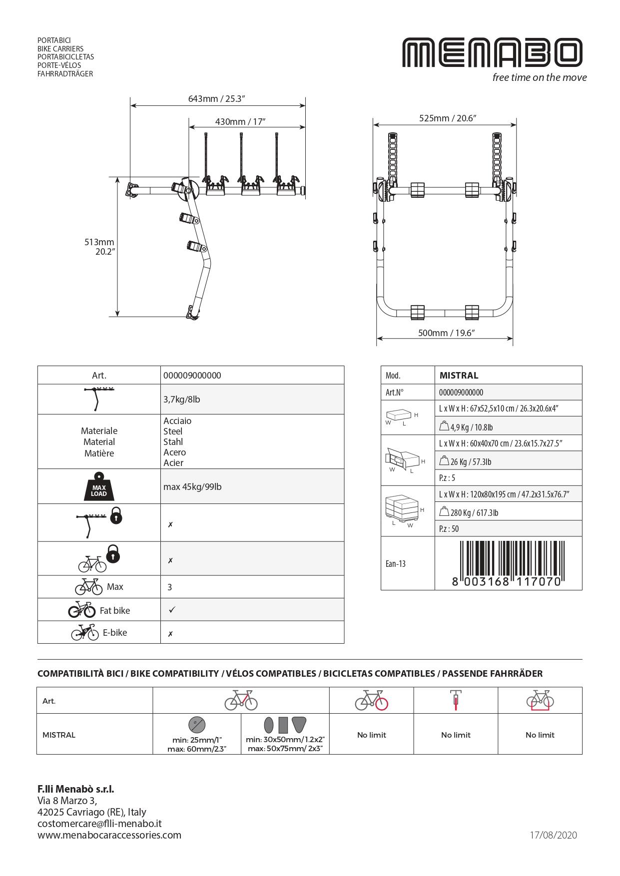 Porte-vélos sur hayon Menabo Mistral – pour 3 vélos, charge 45 kg, pliable 6/7