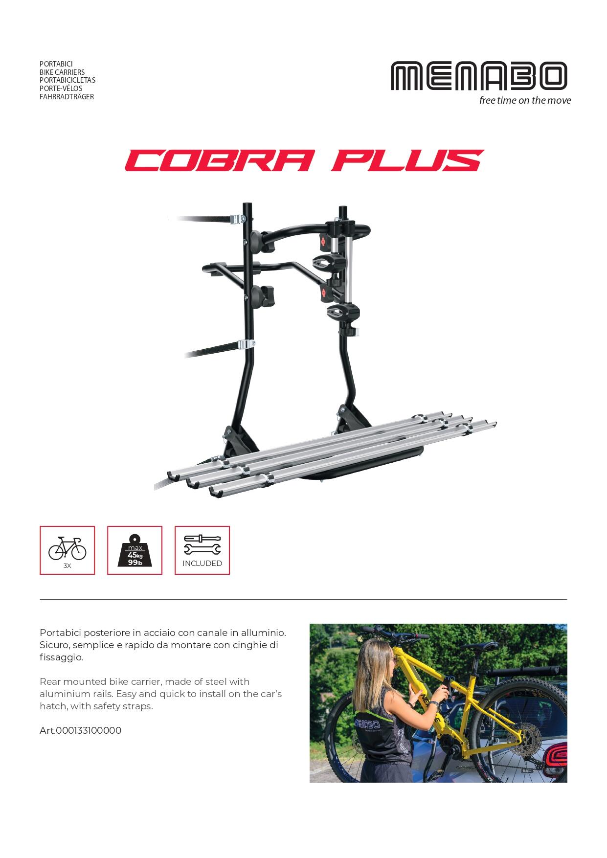 Porta Bici Per Portellone Auto per 3 BICI, max 45kg - COBRA PLUS 5/7