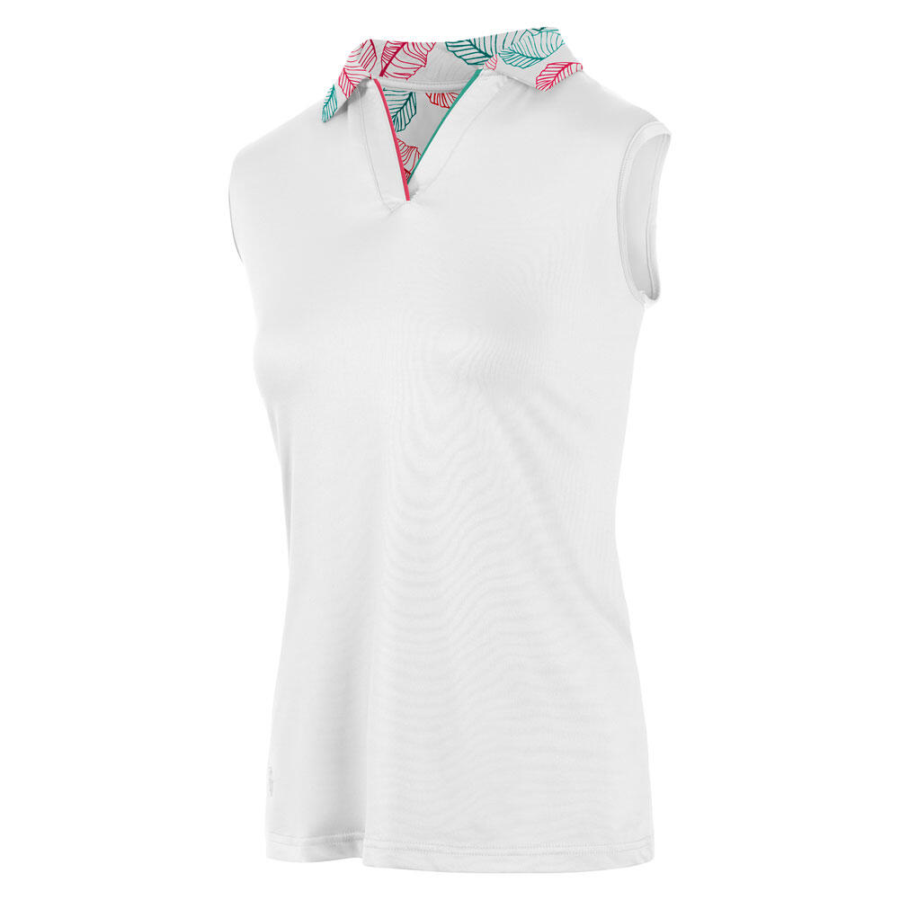 Island Green Ladies Back & Collar Leaf Print Sleeveless Golf Polo Shirt 2/4