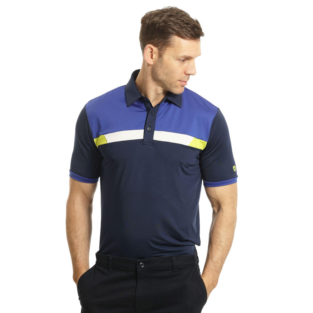 ISLAND GREEN Island Green Mens Panelled Colour Block Stretch Quick Dry Golf Polo Shirt