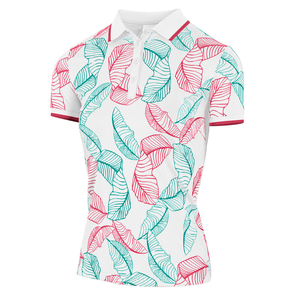 Island Green Ladies Leaf Print Stretch Golf Polo Shirt 2/4
