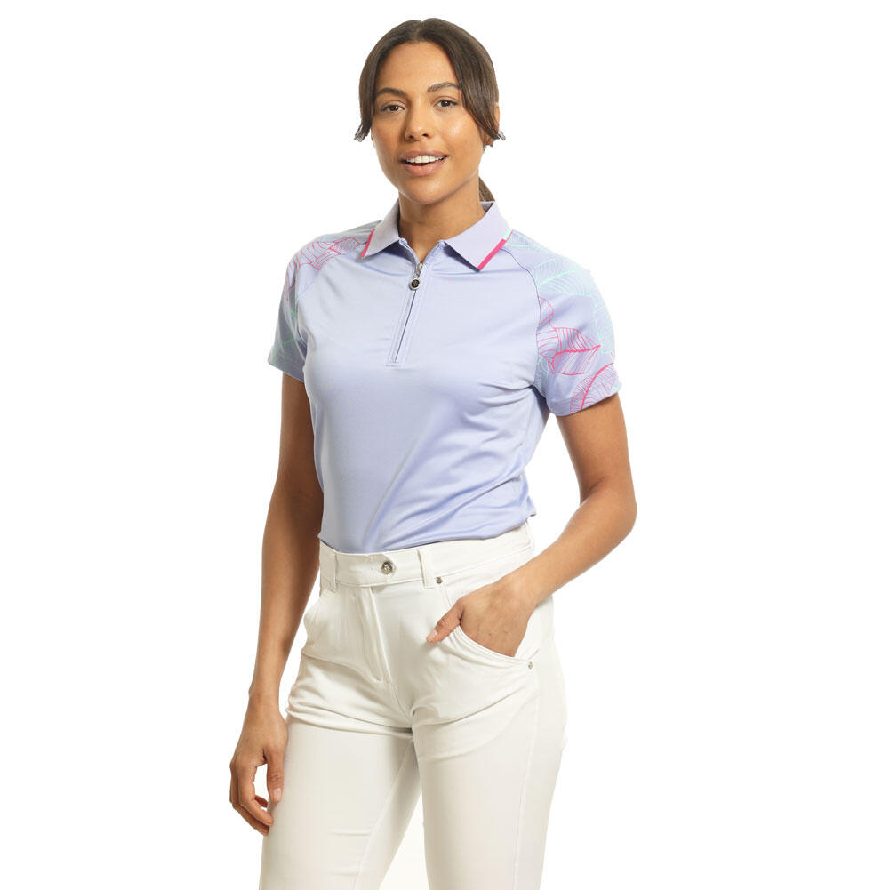 Island Green Ladies Lead Print Raglan Golf Polo Shirt 1/4