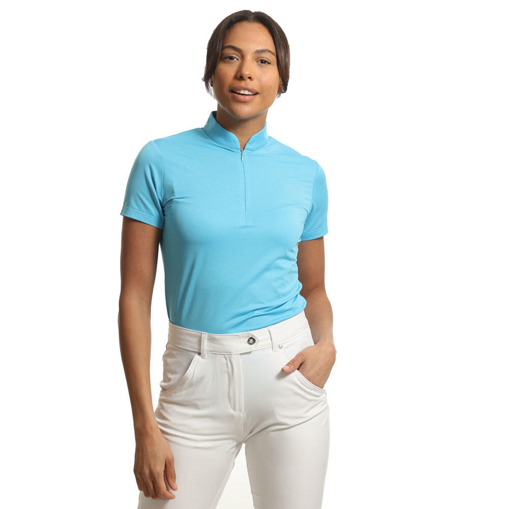 Island Green Ladies Mandarin Collar UV Protection Golf Polo Shirt 1/4