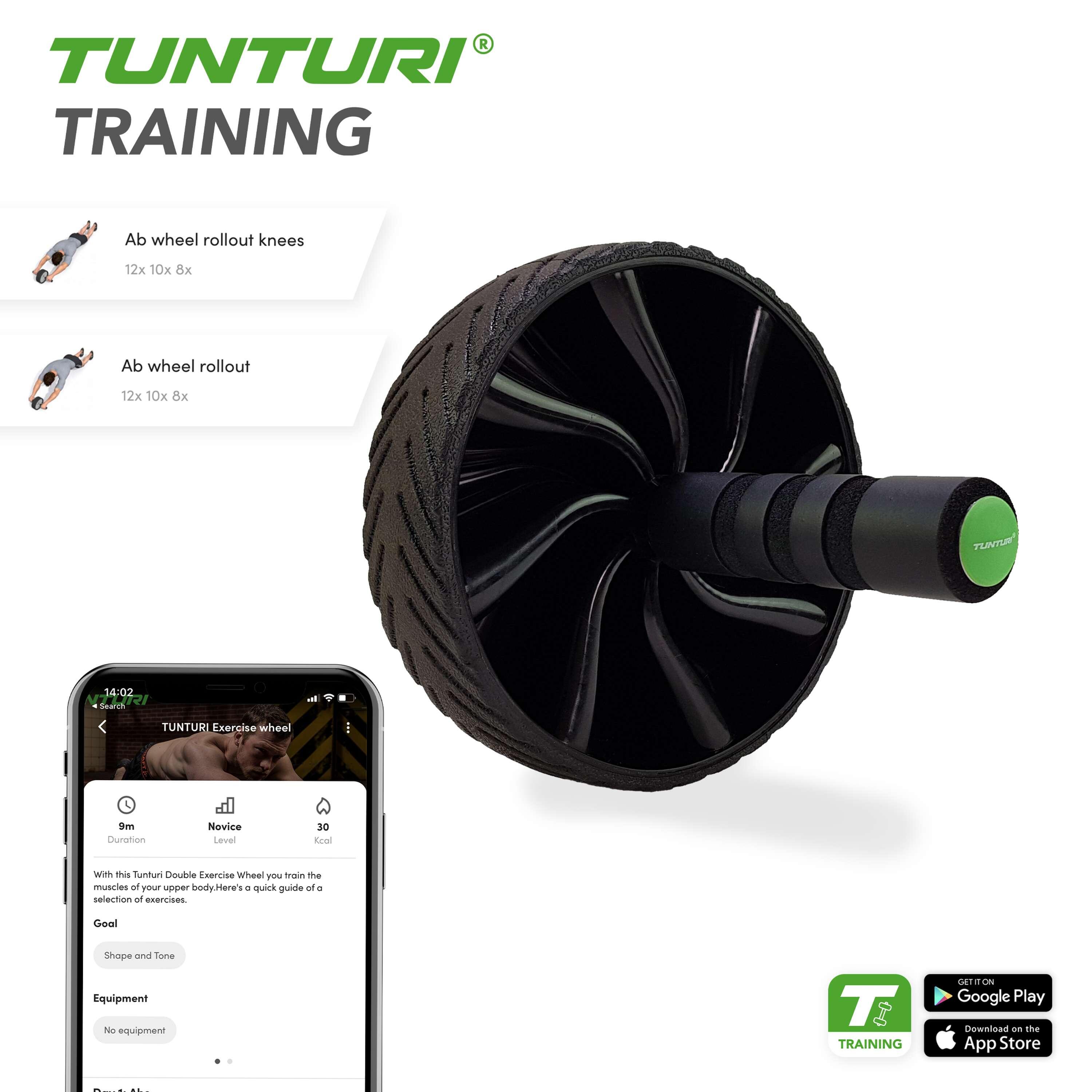 Roue abdominale Tunturi 17 cm noire avec revêtement antidérapant 3/7