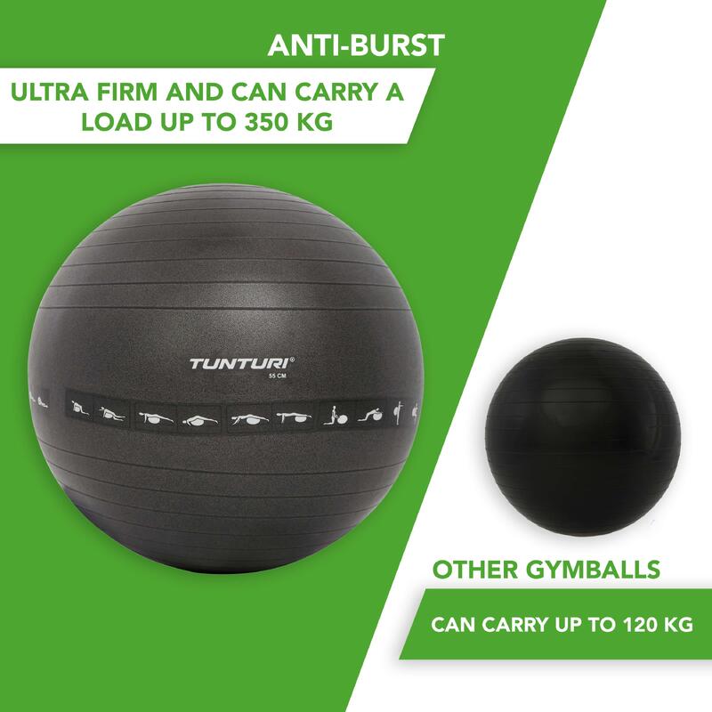 Fitnessbal - Gymball - Swiss ball - Anti burst - Incl. pomp - Zwart