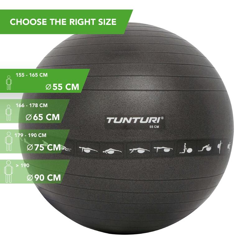 Fitnessbal - Gymball - Swiss ball - Anti burst - Incl. pomp - Zwart