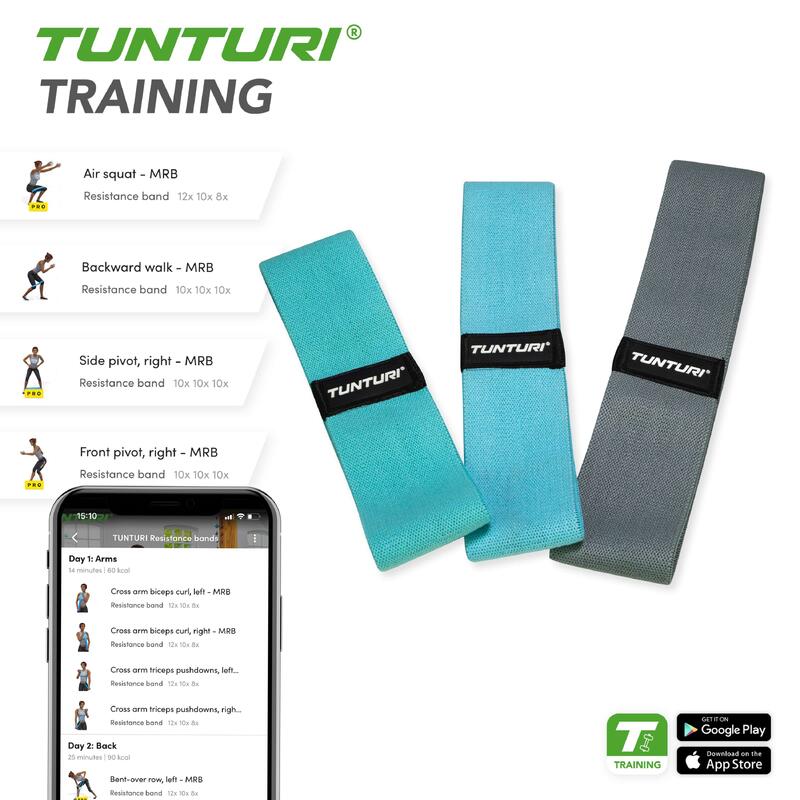 Tunturi Textil Resistance Band Bandes de résistance, set de 3 pièces