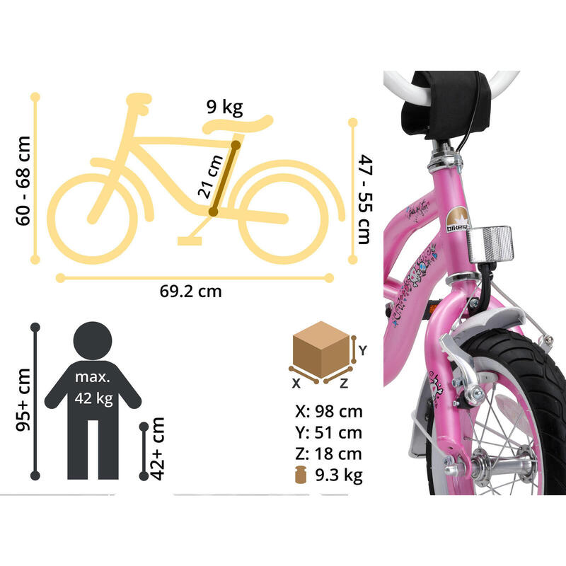 Bicicleta niños 12 pulgadas BIKESTAR cruiser rosa 3 años