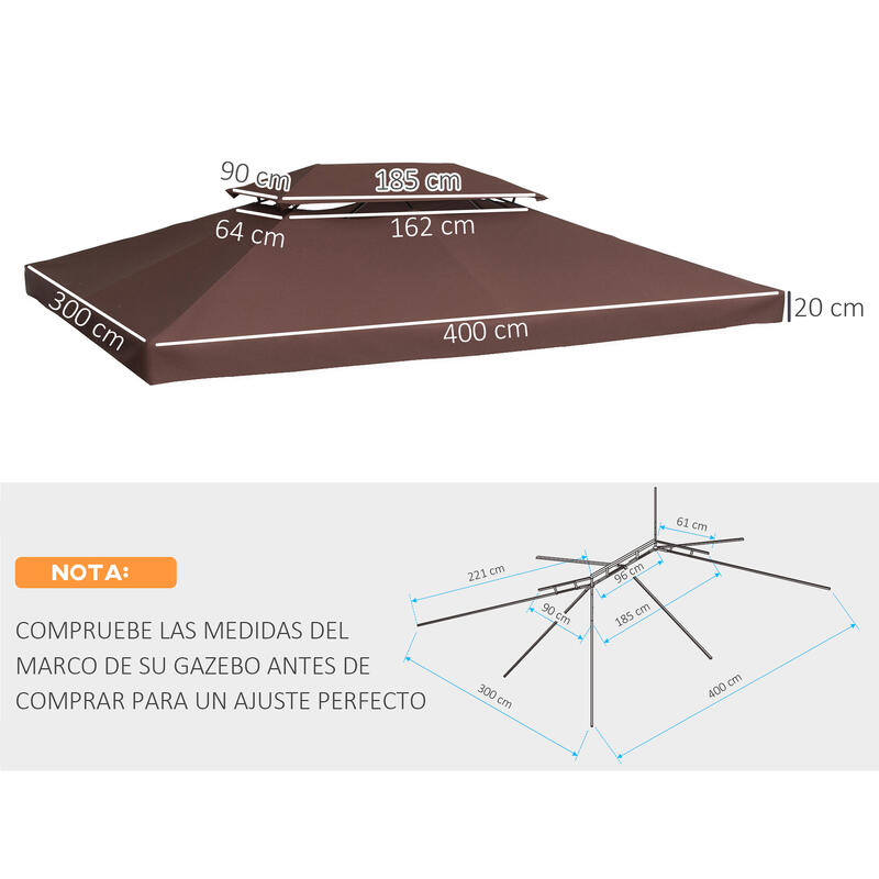 Techo de Repuesto para Cenador Outsunny 400x300 cm Marrón