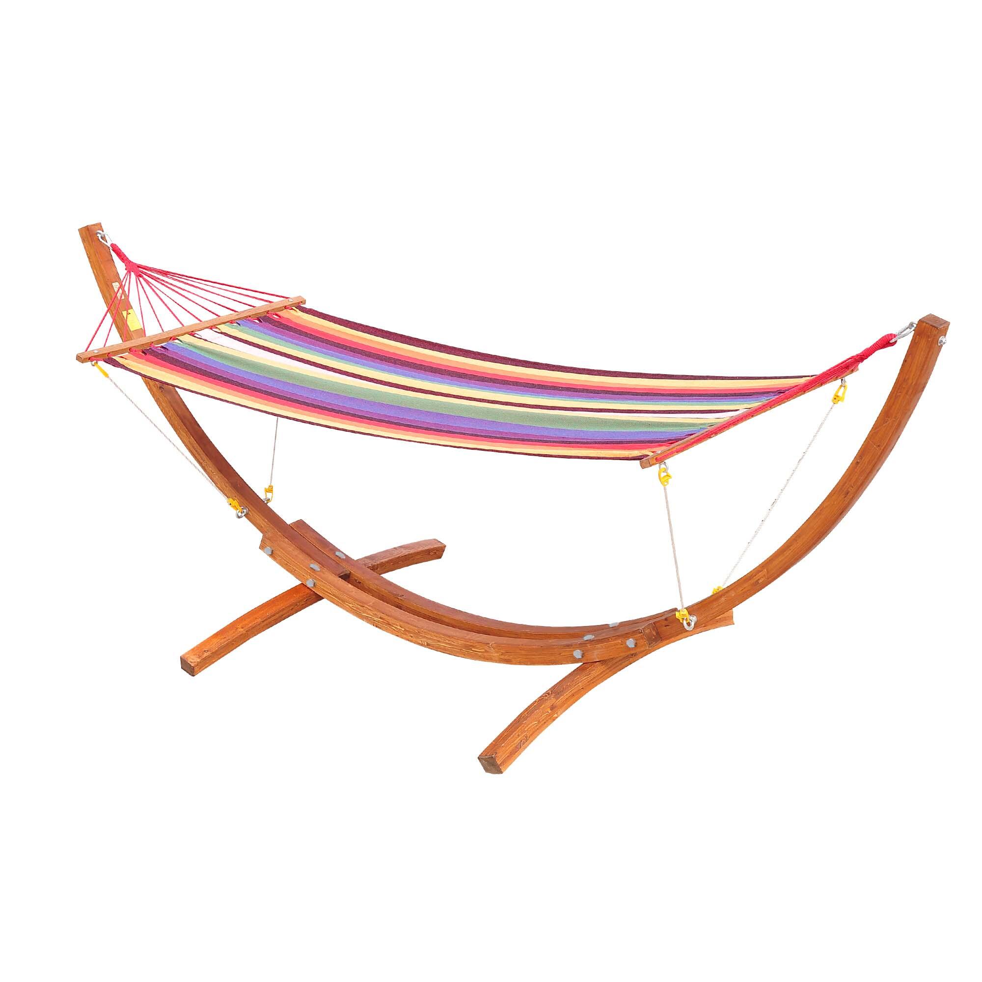 Cama Rede com Suporte 325x118x120cm Madeira e Multicor Outsunny