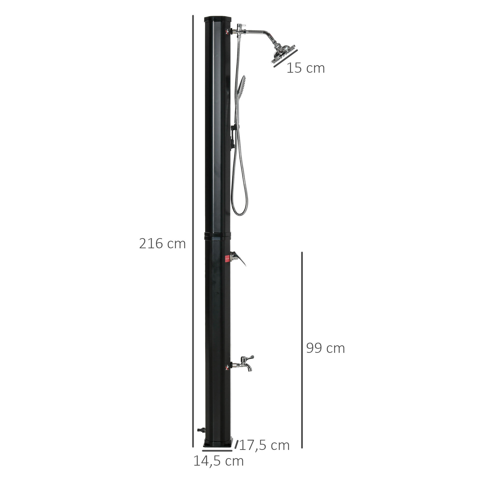 Duche solar exterior preto Outsunny 3/7